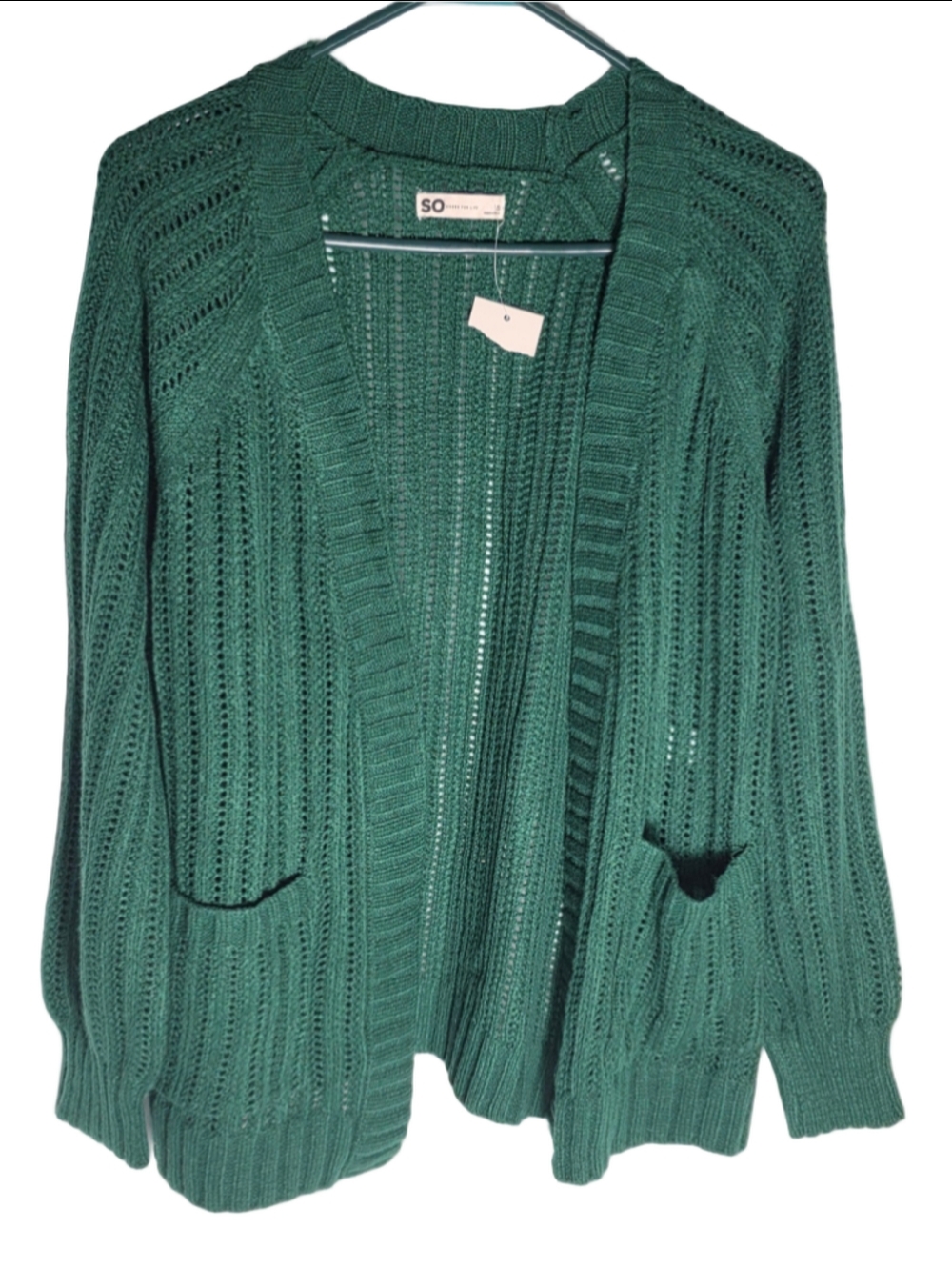 Women's SO Open Front Knit Cardigan Sweater Green Size S fall cozy grandmacore